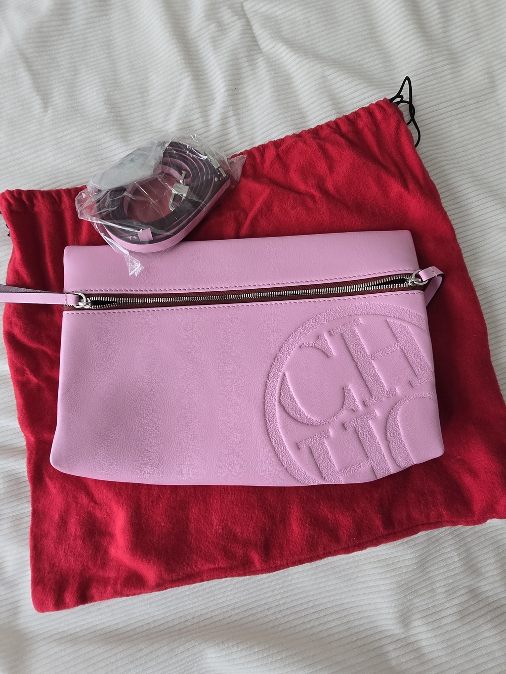 Carolina Herrera Light Pink Leather Wristlet Clutch